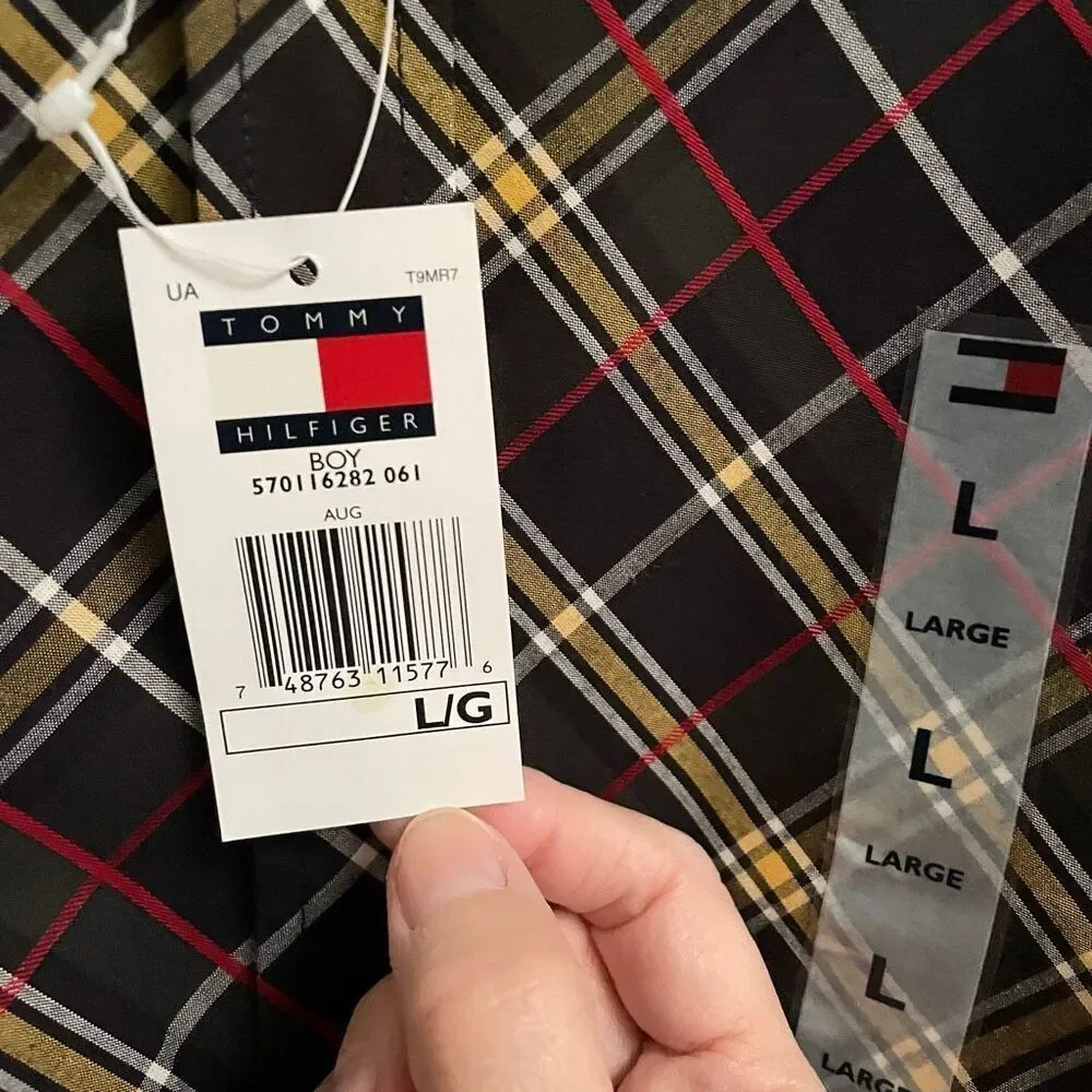 Y2K Tommy‎ Hilfiger Button Up Plaid Shirt Boys L Preppy Vintage
